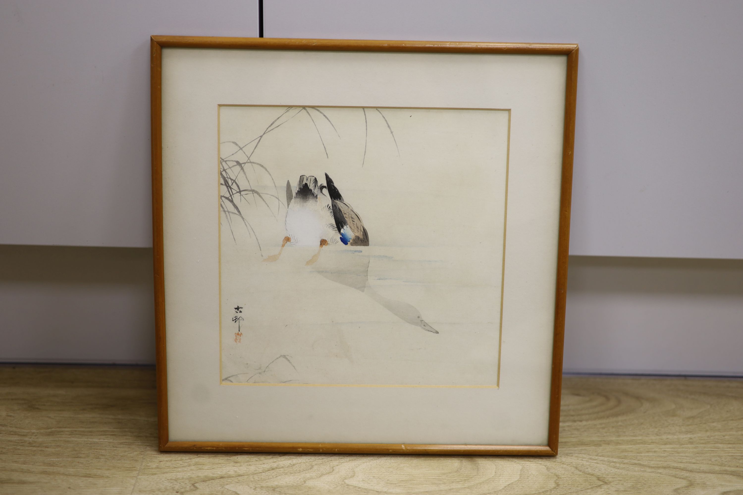 Ohaca Kosan, woodblock print, Diving goose, 21.5 x 21.5cm